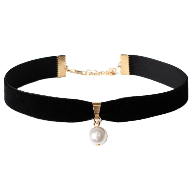 Black Velvet Choker Necklace Pearl Chocker Chokers Gothic Collar for Women Girl