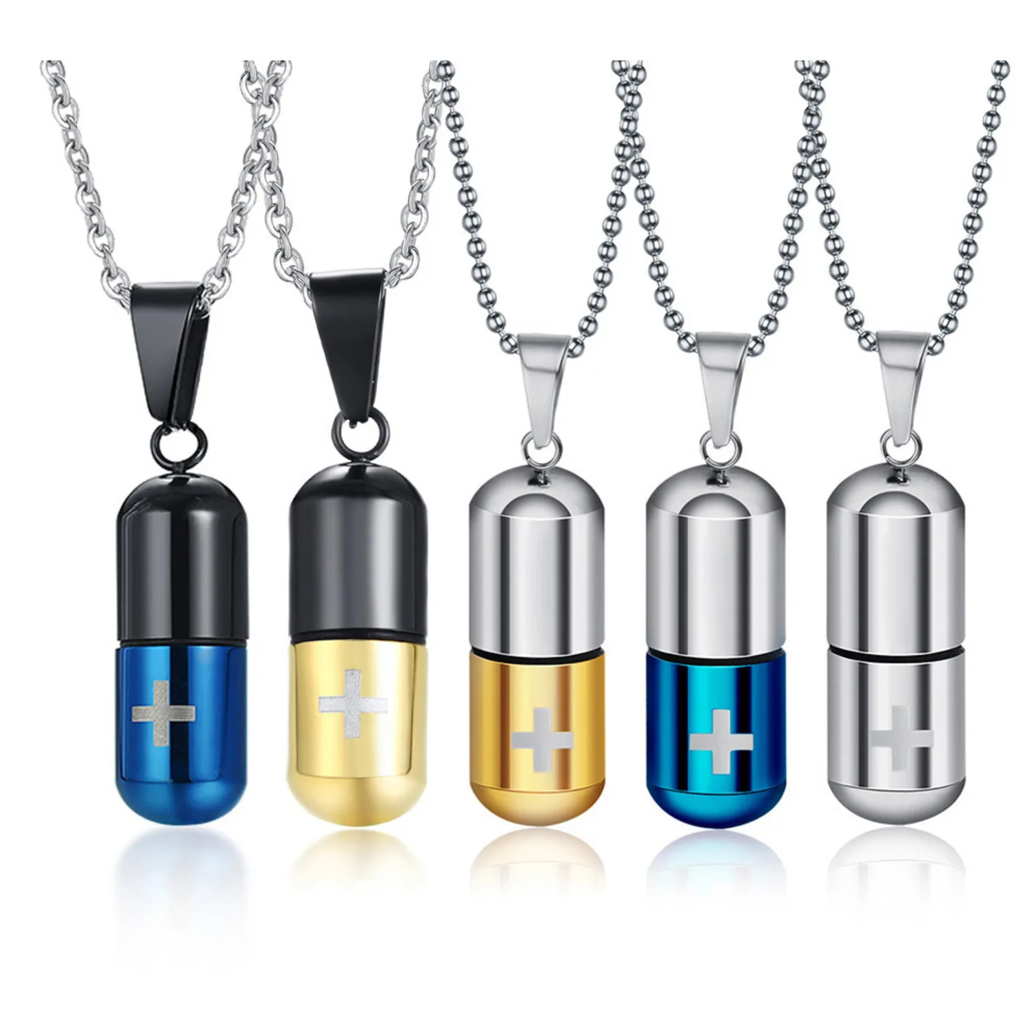 Pill Bottle Necklaces for Men Women,Cross Stainless Steel Pendant