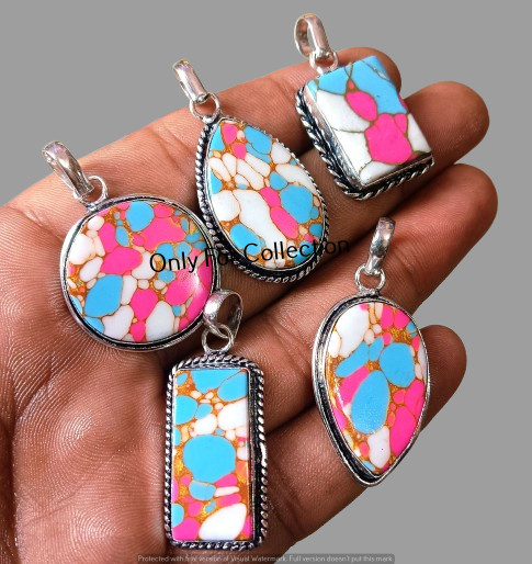 Multi Cotton Candy Turquoise Gemstone New Pendant Lot 925 Sterling Silver Plated