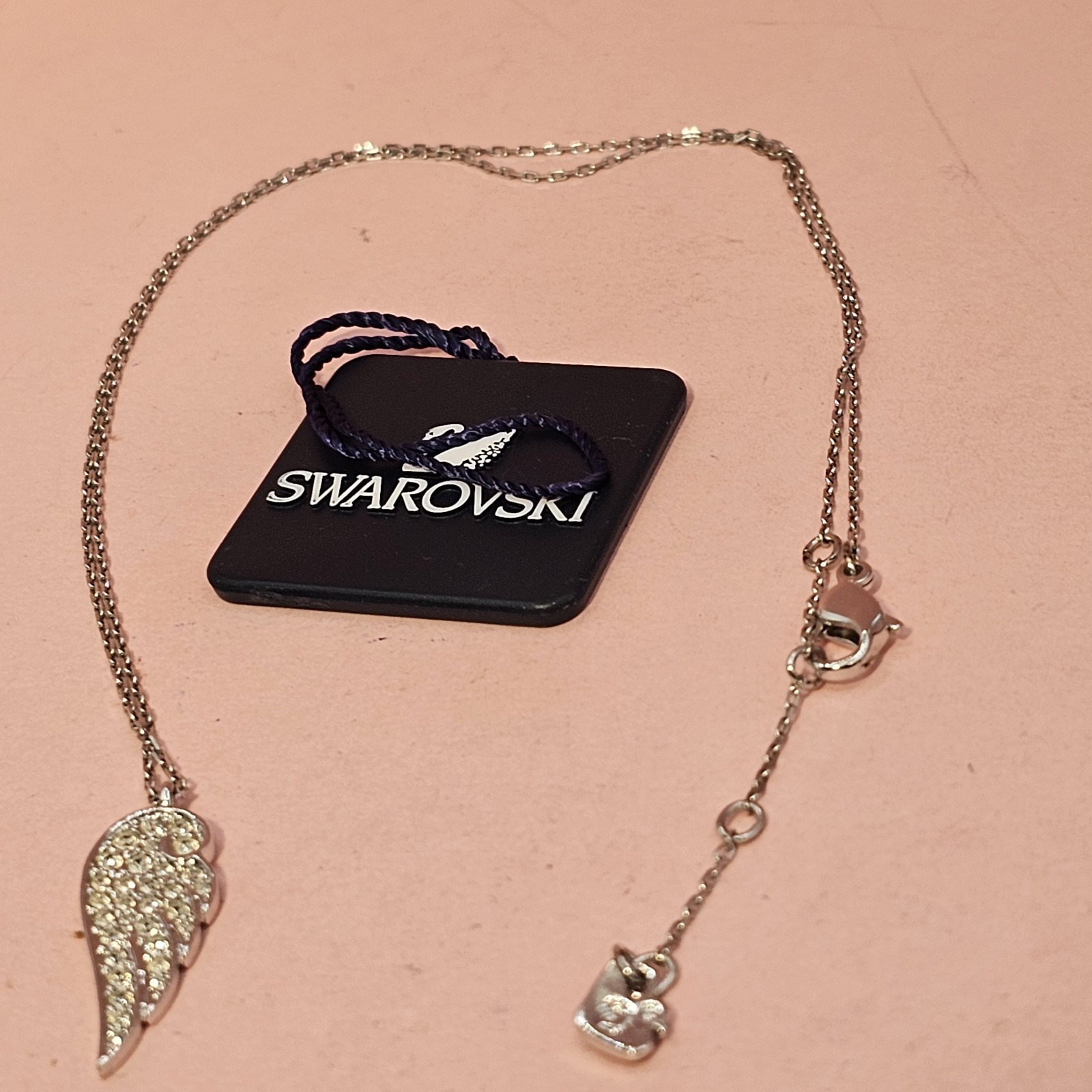 NEW Swarovski Angel Wing Pendant Necklace Crystal Pave Wing Silver Tone Swan