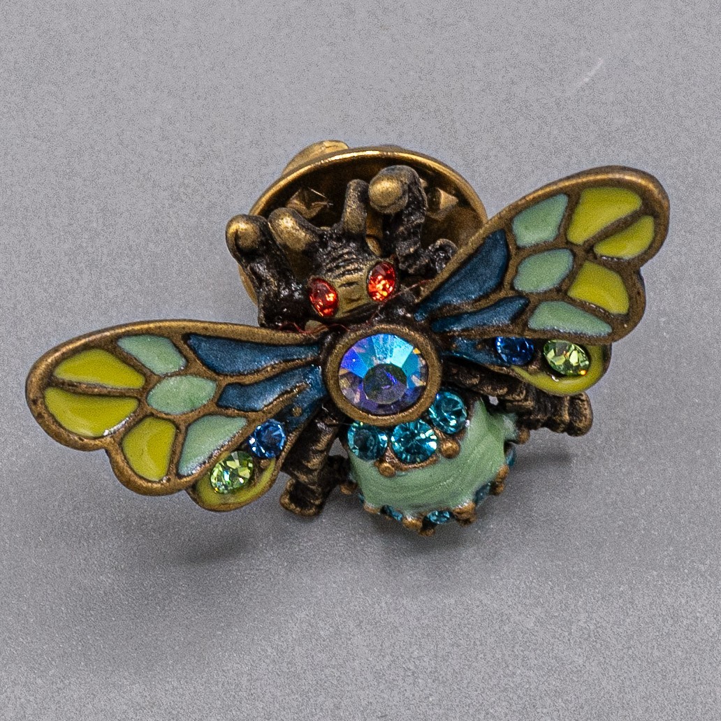 Jay Strongwater Green Bee Insect Pin Rhinestone Enamel