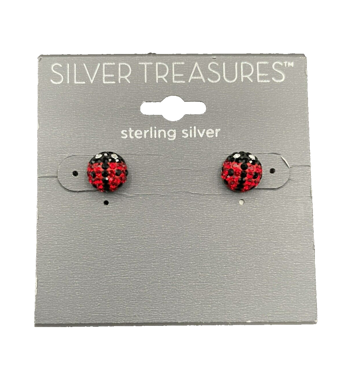 Silver Treasures Sterling Silver & Rhinestone Lady Bug Earrings