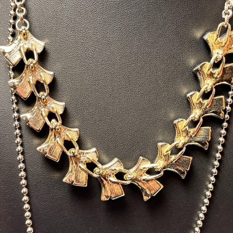 Necklace Set Vintage Silver Gold Heart Pendant Black Glitter Lucite Links