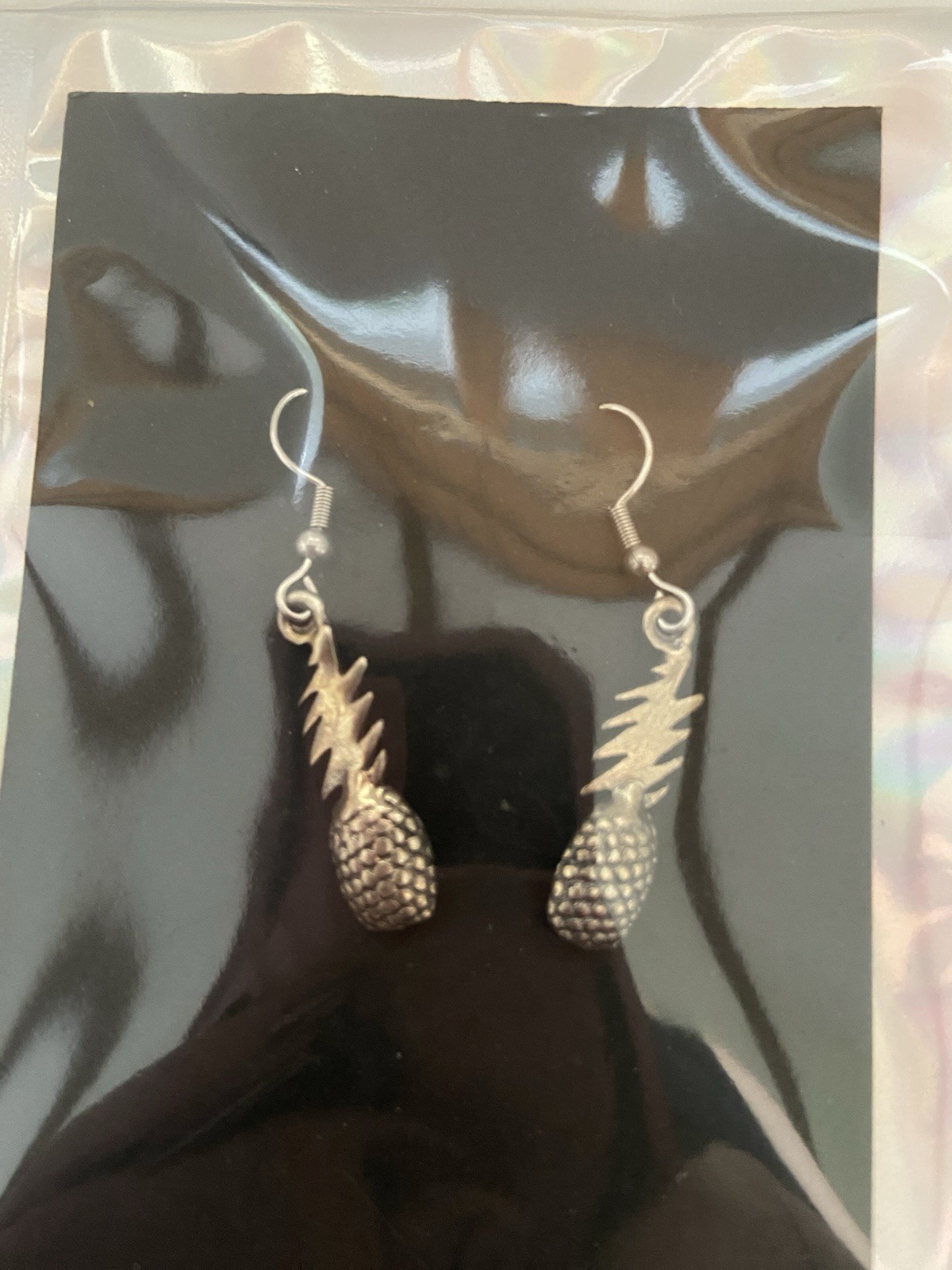 Sterling silver Pineapple Bolt Dangle Drop Hook Earrings. Handmade