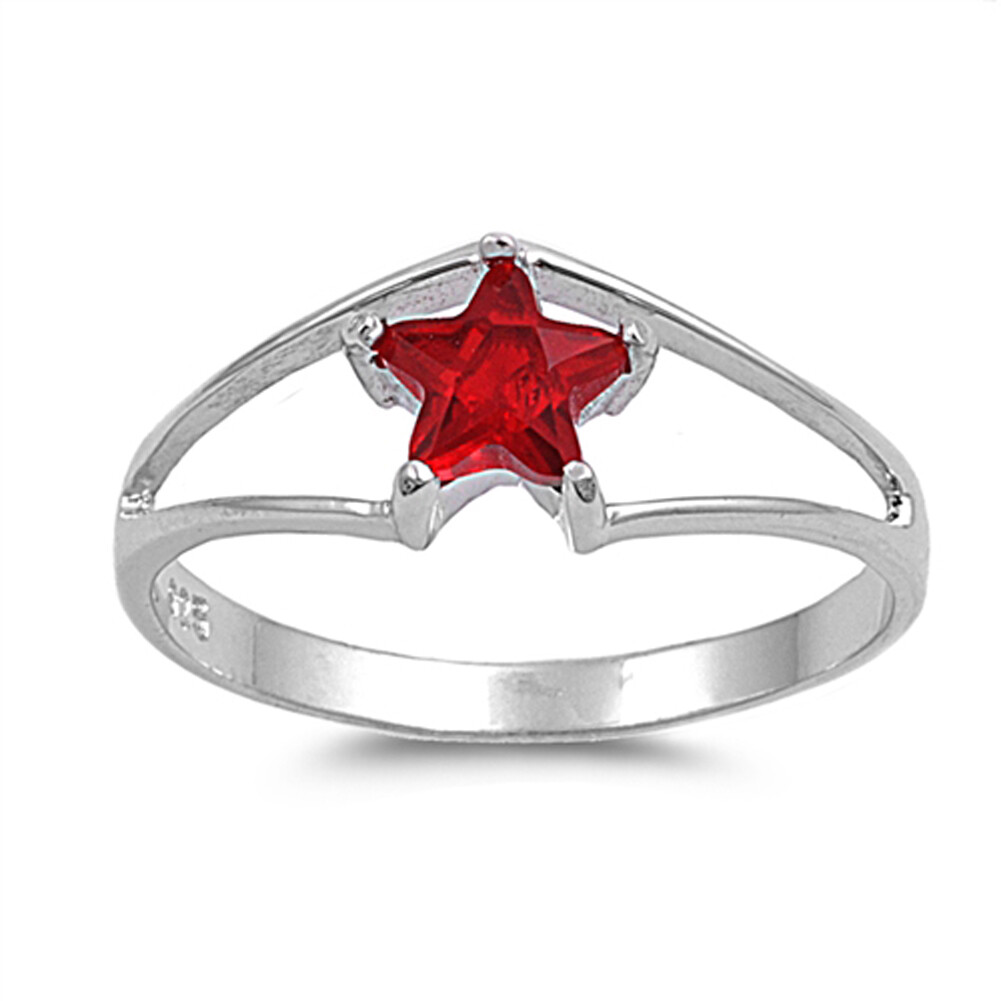 Red CZ Beautiful Star Solitaire Ring New .925 Sterling Silver Band Sizes 5-11