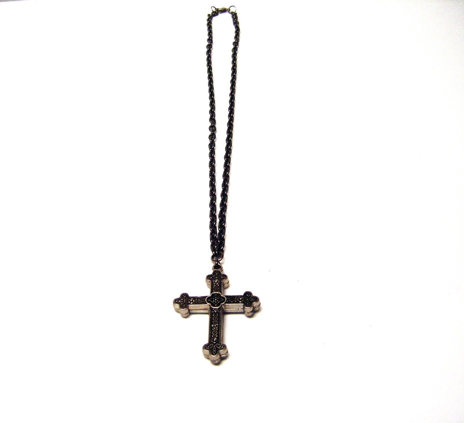 Double Sided Dark Antique Silver Plated Cross Pendant Necklace