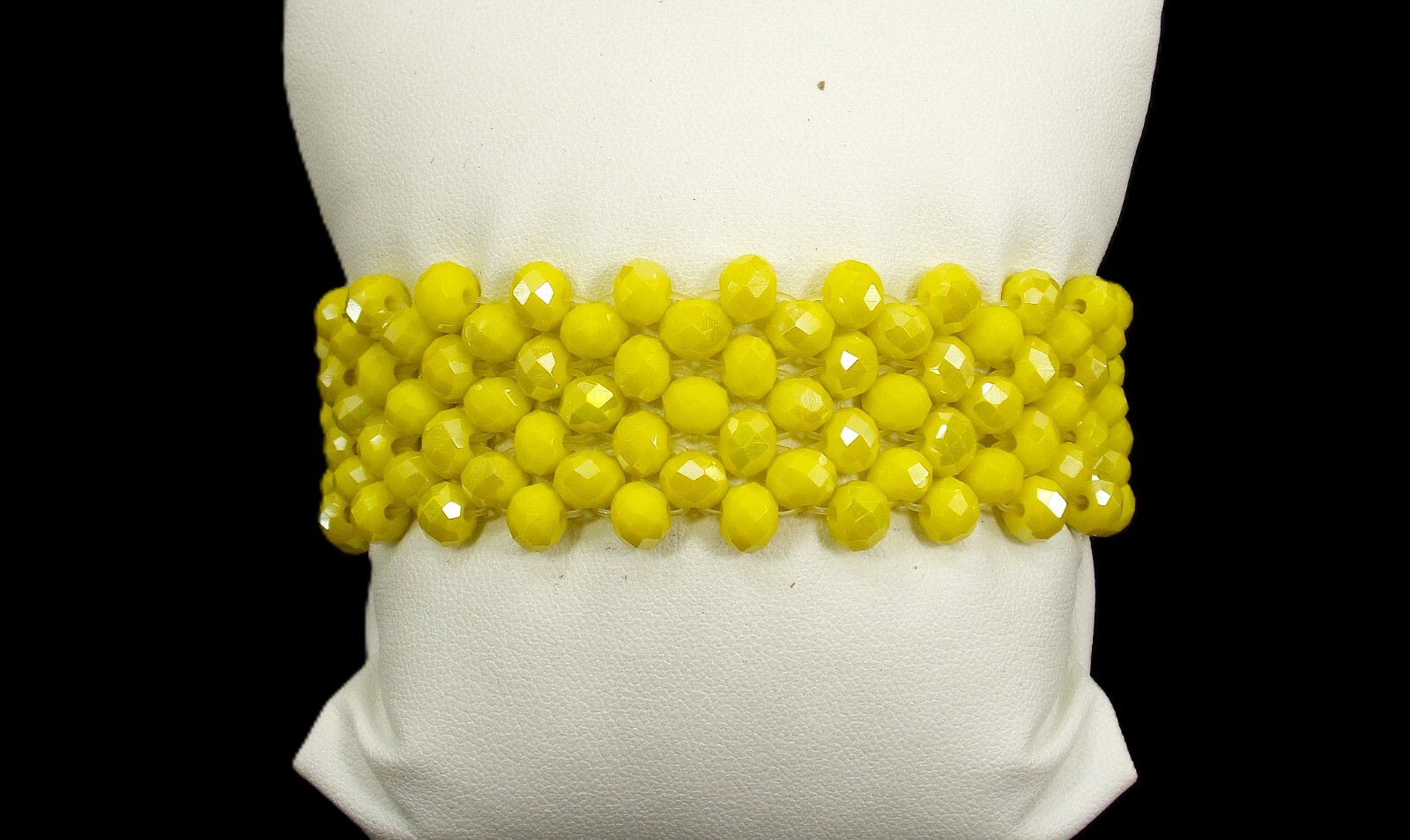 Yellow glass bead stretch bracelet with all glass beads 1 inch wide New