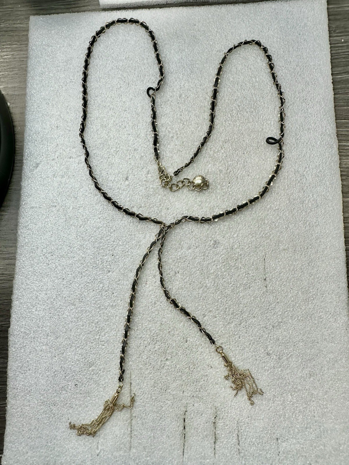 BCBGeneration Golden W Black Suede Woven 26” Tassle Necklace