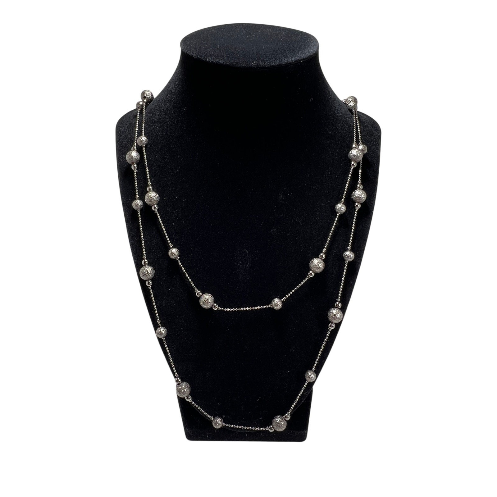 ESBE Beaded Necklace Womens Silver Tone Long Layered Chain Minimalist