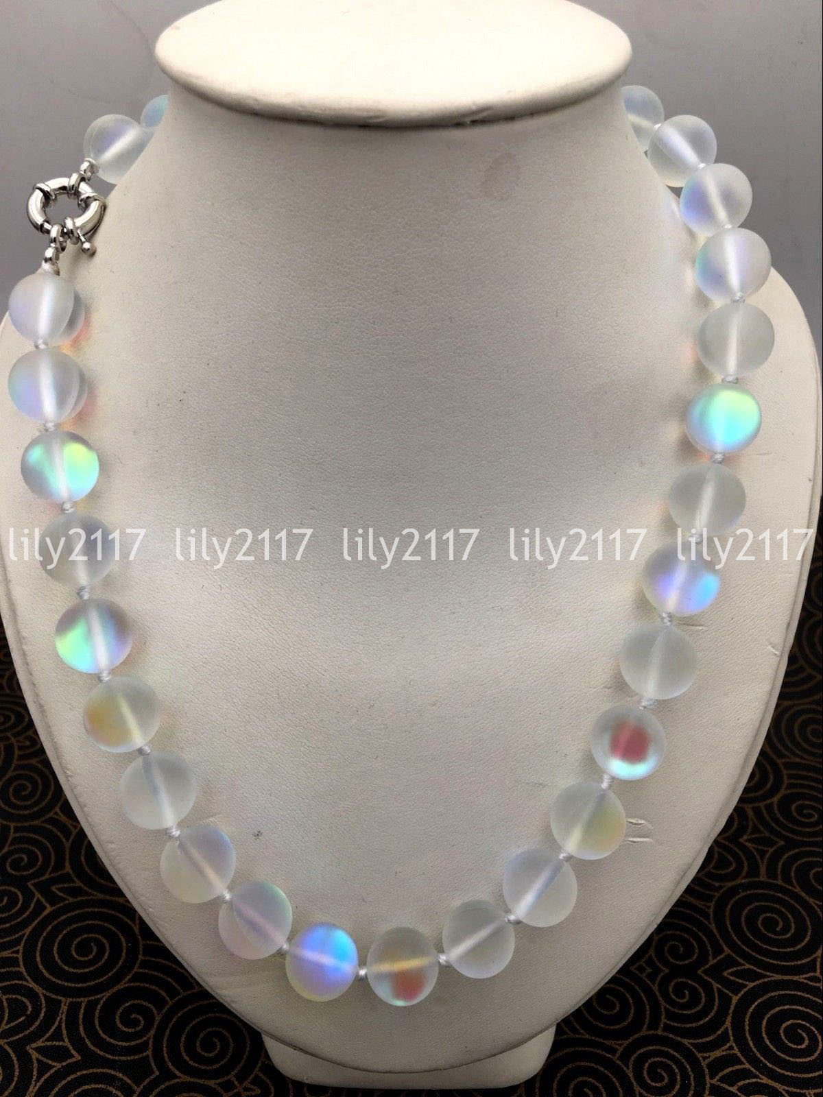 6-12mm White Gleamy Rainbow Moonstone Round Gems Beads Necklace 16-36”
