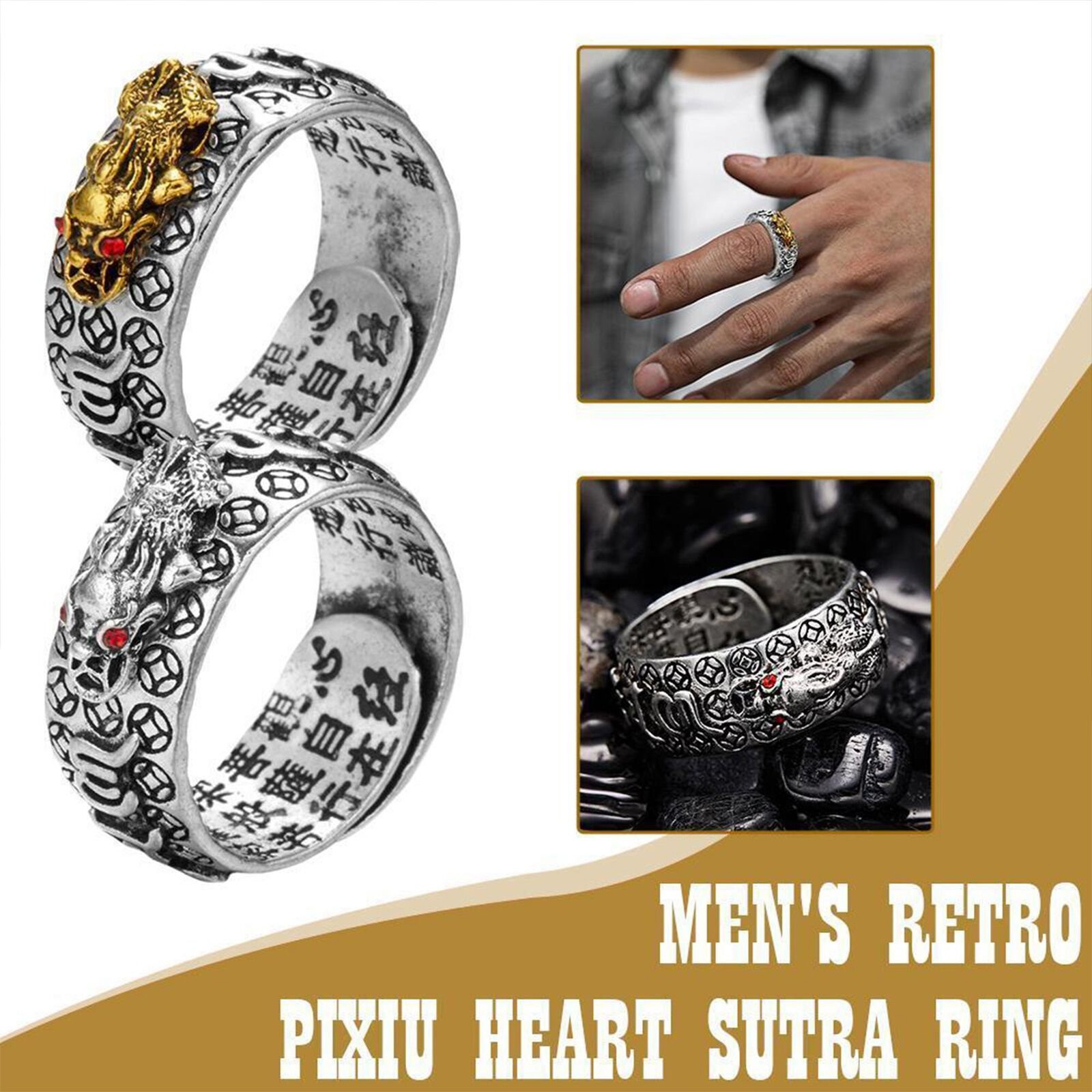 2x Feng Shui Pixiu Mantra Amulet Lucky Adjustable Ring Buddhist Good Luck Mantra