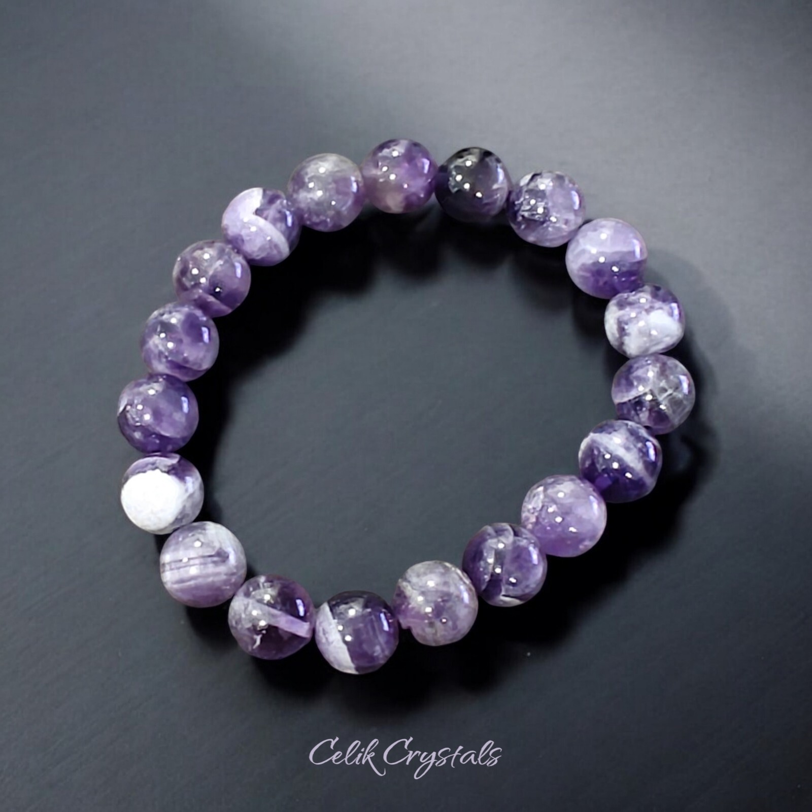 Chevron Amethyst Bracelet Natural Stones 10mm Stretch Bead Crystal Bracelet