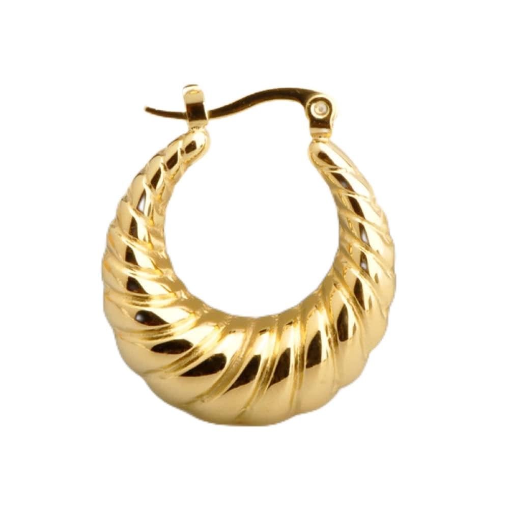 925 Sterling Silver Shrimp-textured Medium Oval Hoop Earrings 14K Gold Plated…