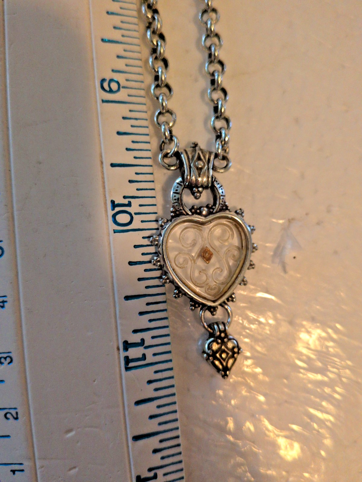 Brighton Retired Heart Scroll Silver Pendant Necklace Adjustable 16-18″ W/Tin