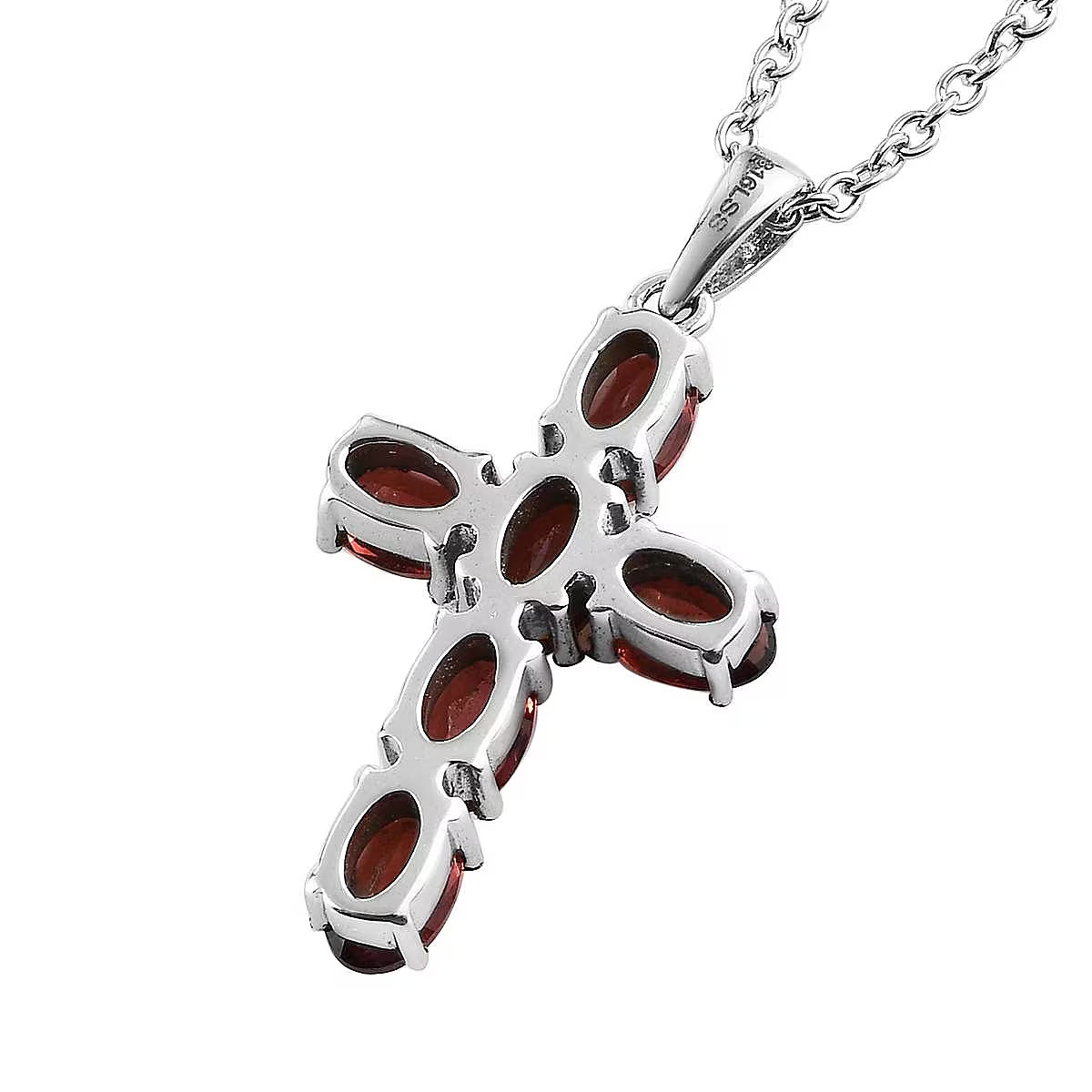 Stainless Steel Garnet Stud Solitaire Earrings Pendant Necklace Set Gift Ct 9.8