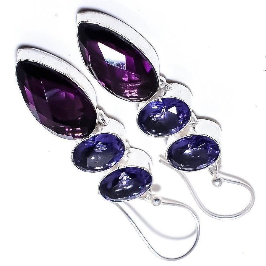 African Amethyst Gemstone 925 Sterling Silver Handmade Jewelry Earrings 2.2″
