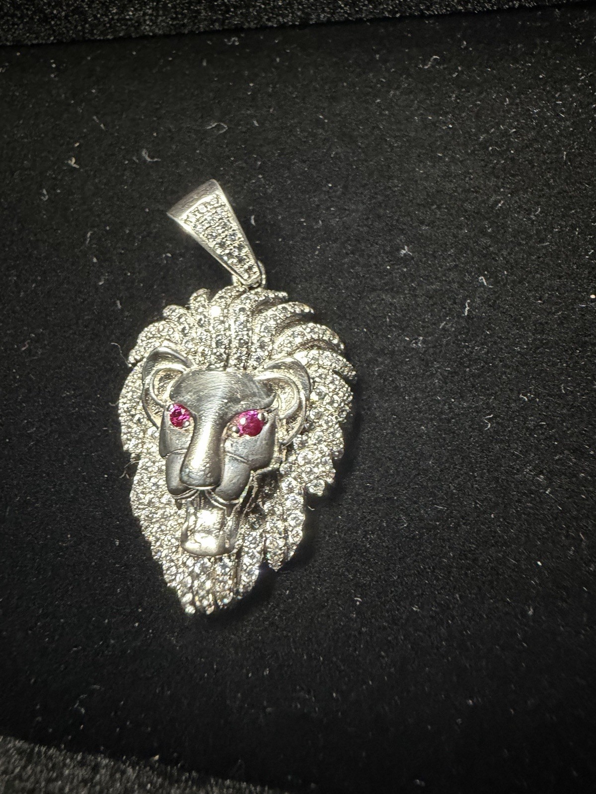 925 Sterling Silver Lion Head Pendant CZ Mane Ruby Eyes 9g Jewelry