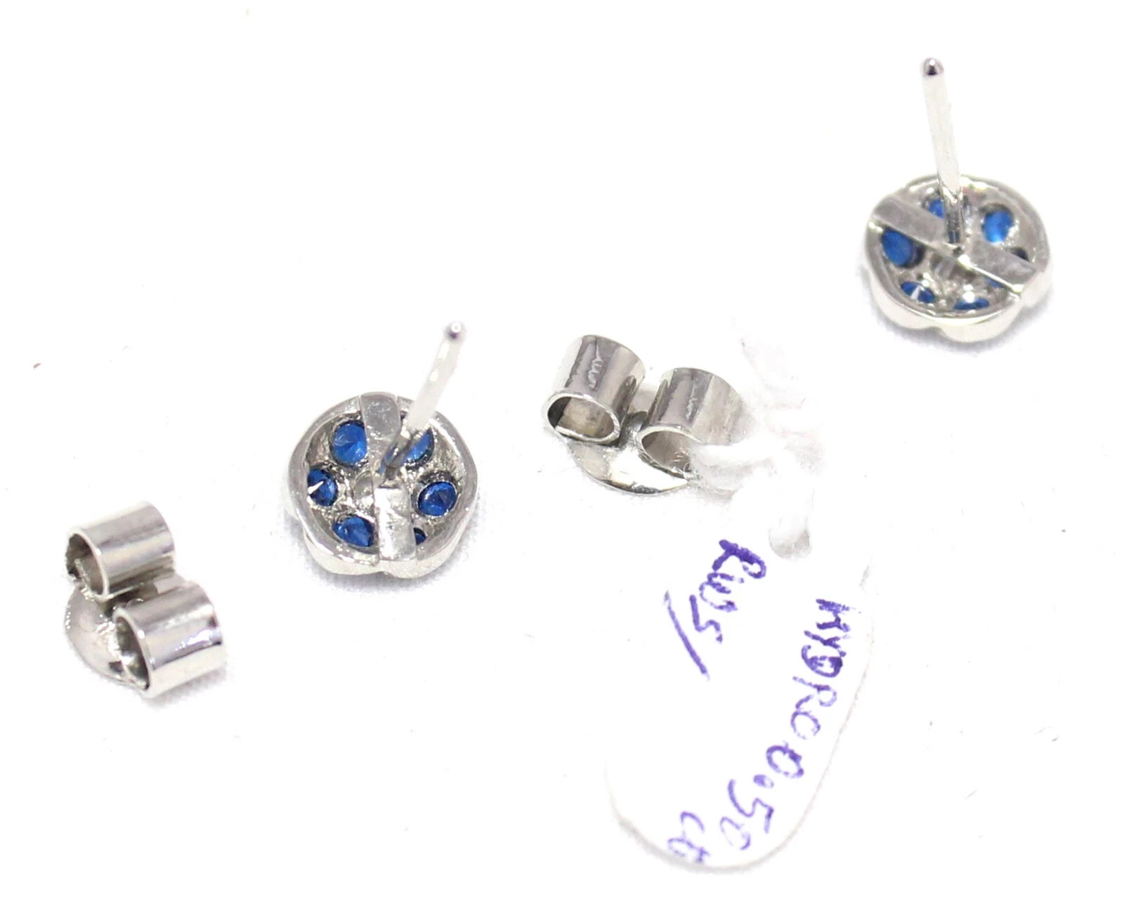 Stud Earrings 925 Sterling Silver Blue Hydro & Zircon Handmade Gift