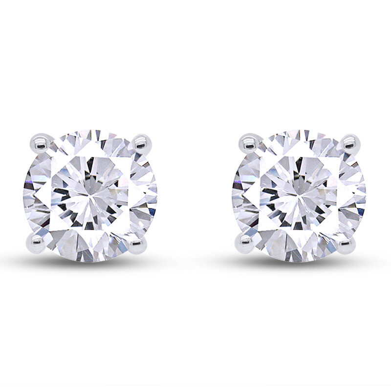 Solitaire Stud Earrings Round Brilliant Cut Solid 10k White Gold 1 Ct