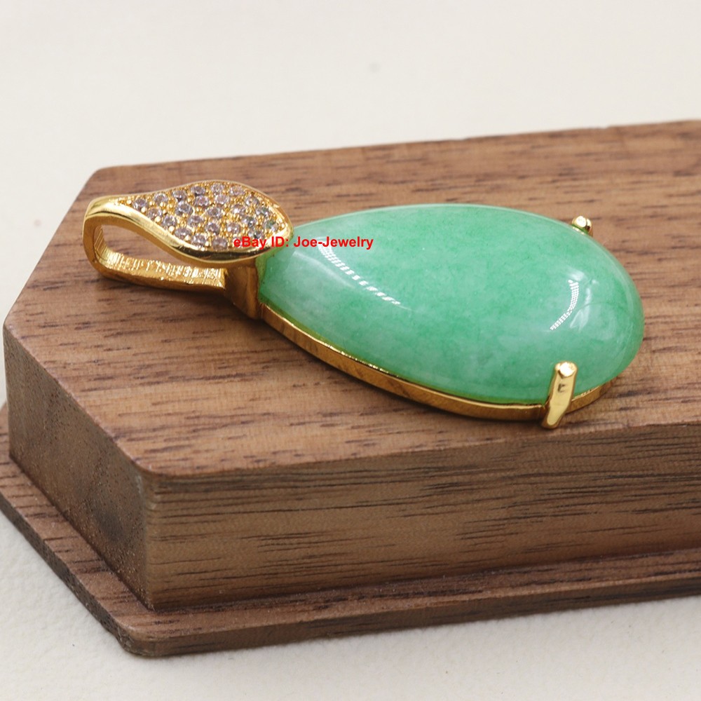 Gold Plated Alloy Heated Green Jade Pear Pendant Best Gift 36mm H