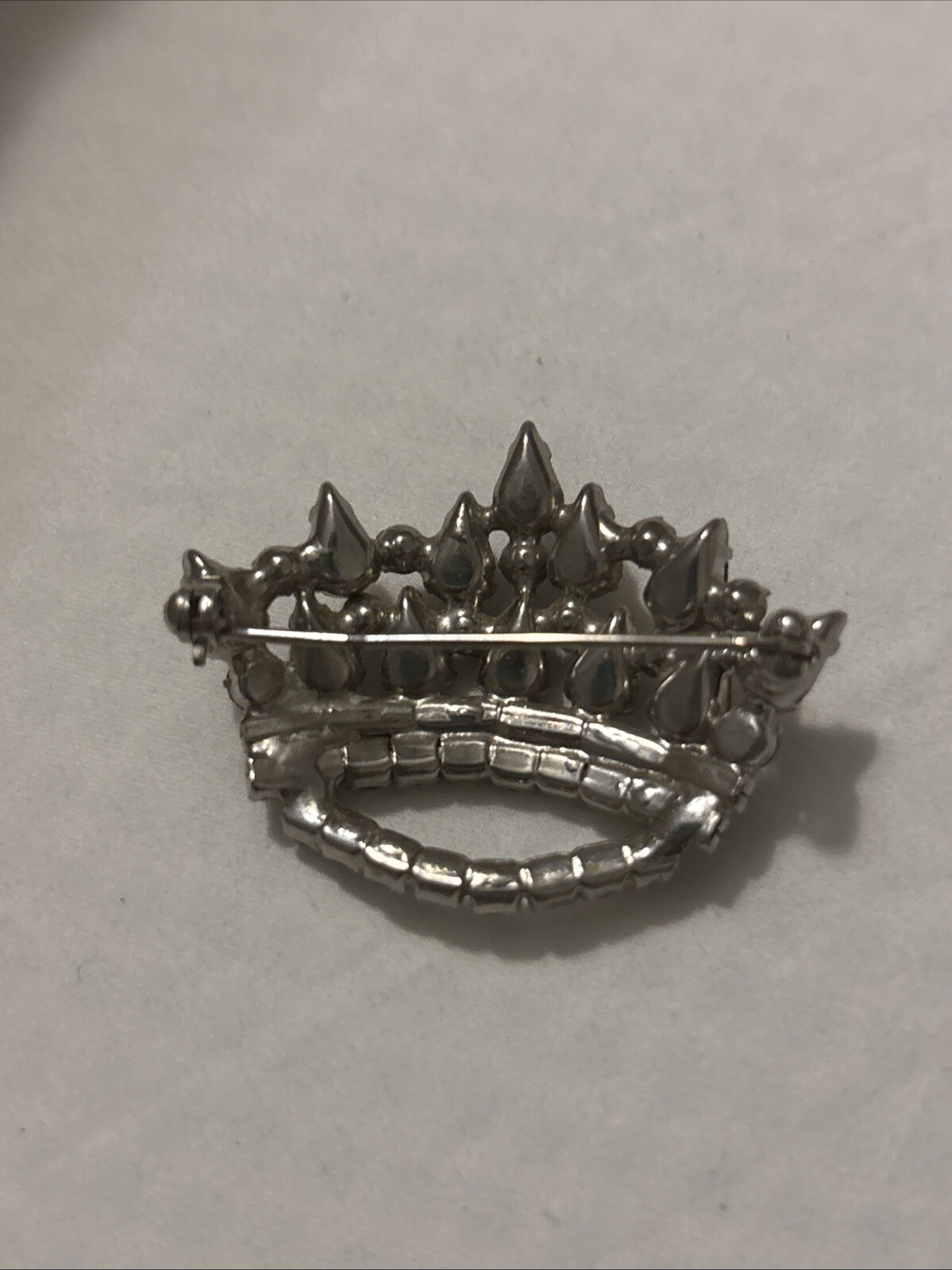Sparkly Multicolored Rhinestone Faux Pearls Silver Tone Crown Brooch