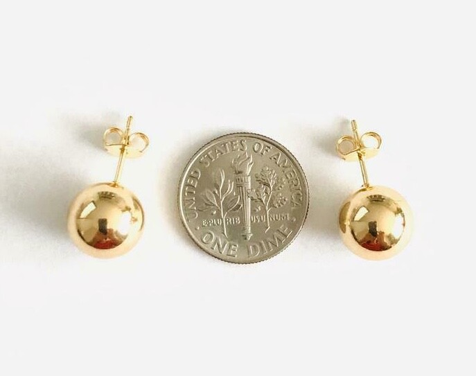 14K Yellow Gold Plated 10mm Ball Stud Earrings / Aretes Bolas – BLL10