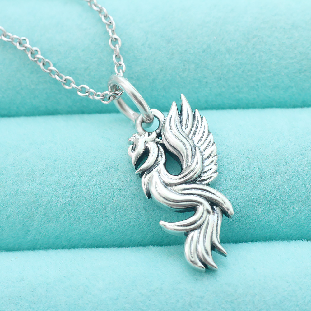 925 Sterling Silver Phoenix Pendant Flames Fire Bird Ashes Charm For Necklace