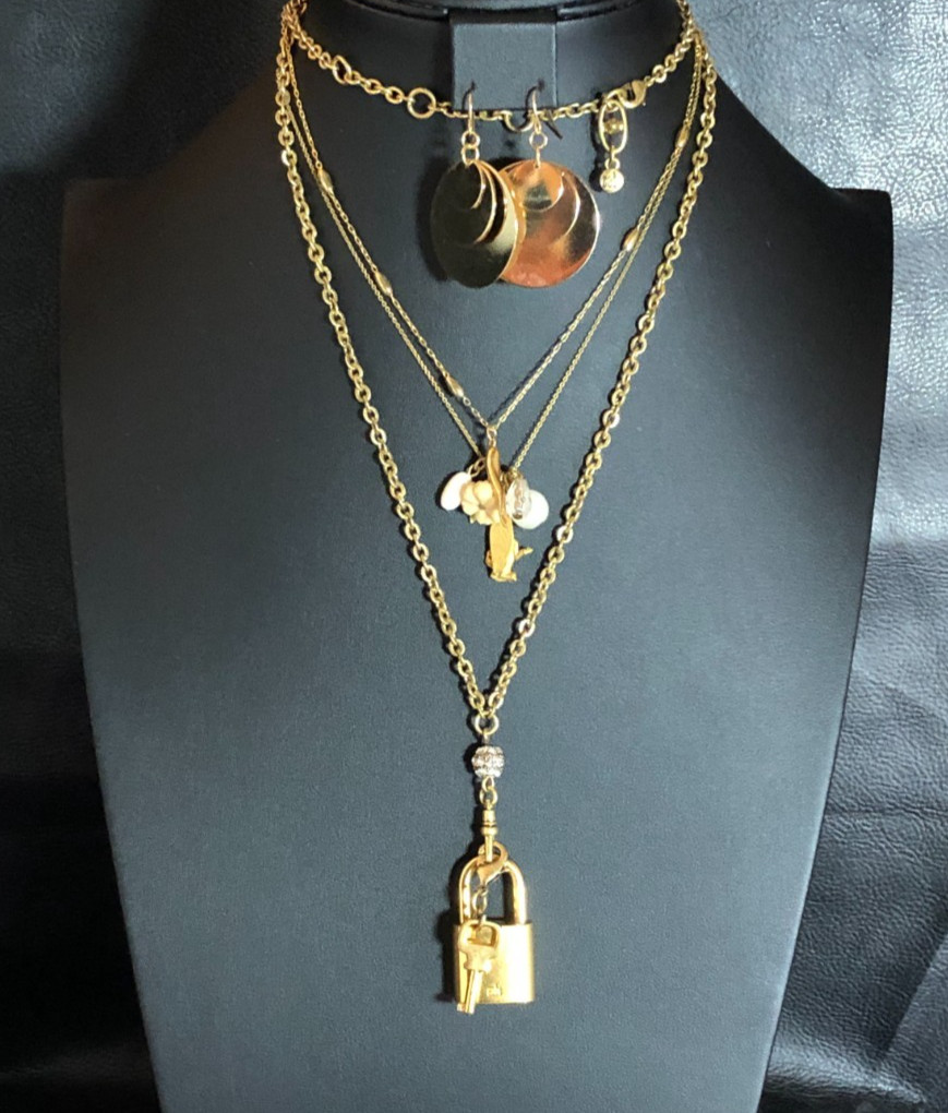 CABI Gold Lock Key Necklace +David Aubrey Virgo Horoscope Zodiac Necklace + 8457