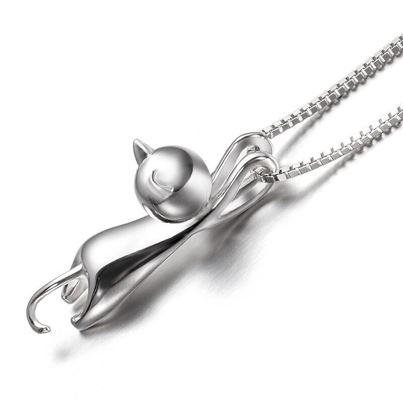Sterling Silver Love Cute Cat Kitty Pendant Necklace 18″ Chain Women Gift USA