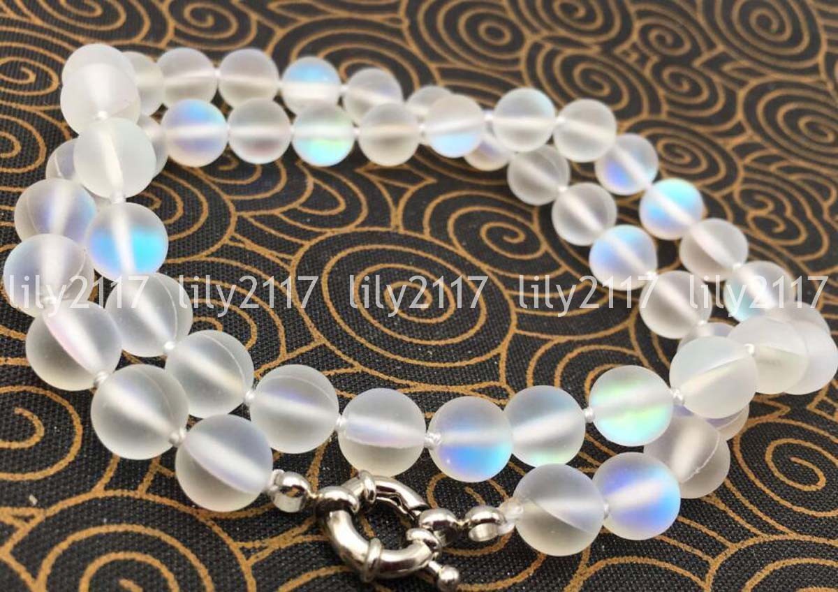6/8/10/12mm white Gleamy Rainbow Moonstone Round Gemstone Beads Necklace 18”