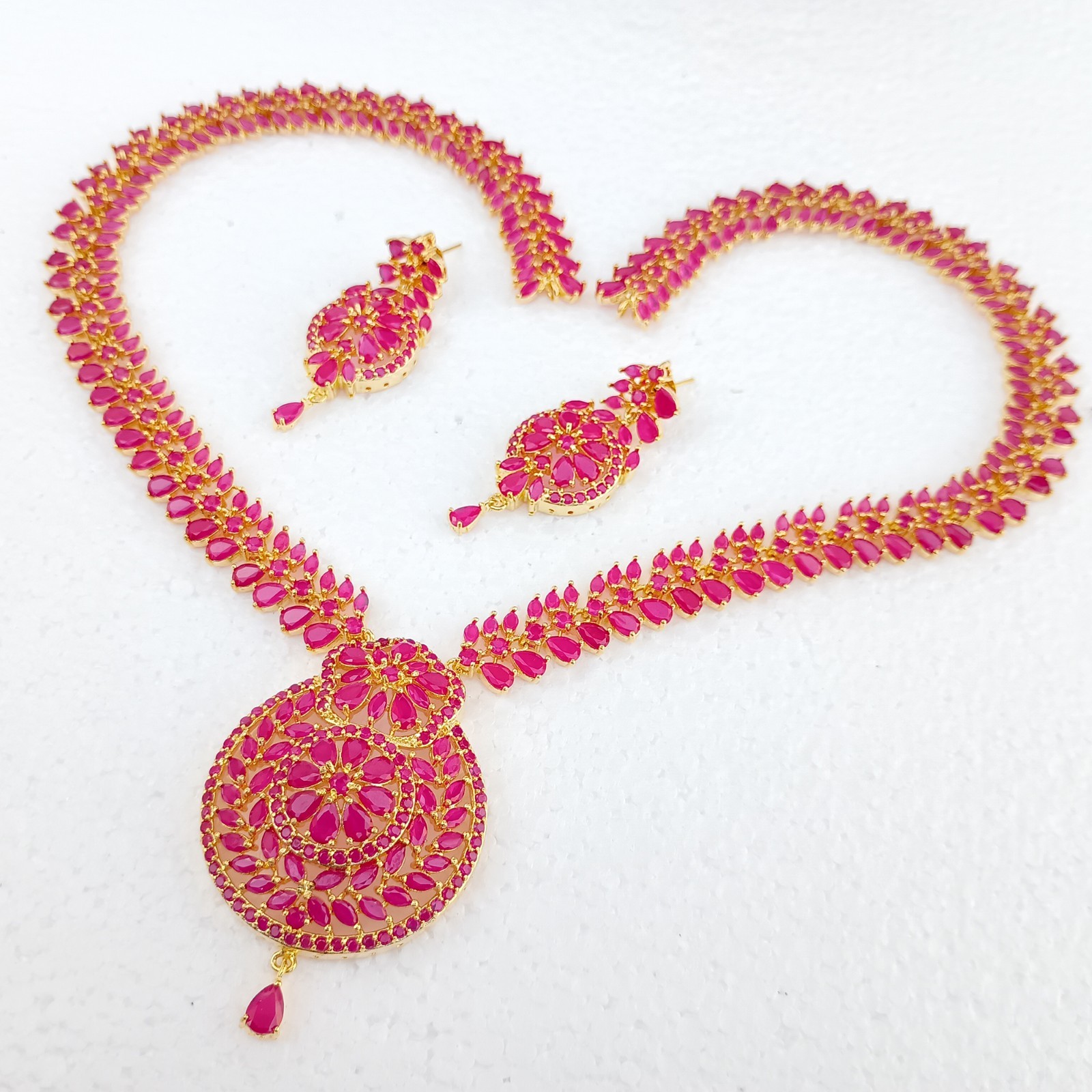 Long Ruby Necklace Set 22K Gold Plated July Birthstone Jewelry Anniversary Gift
