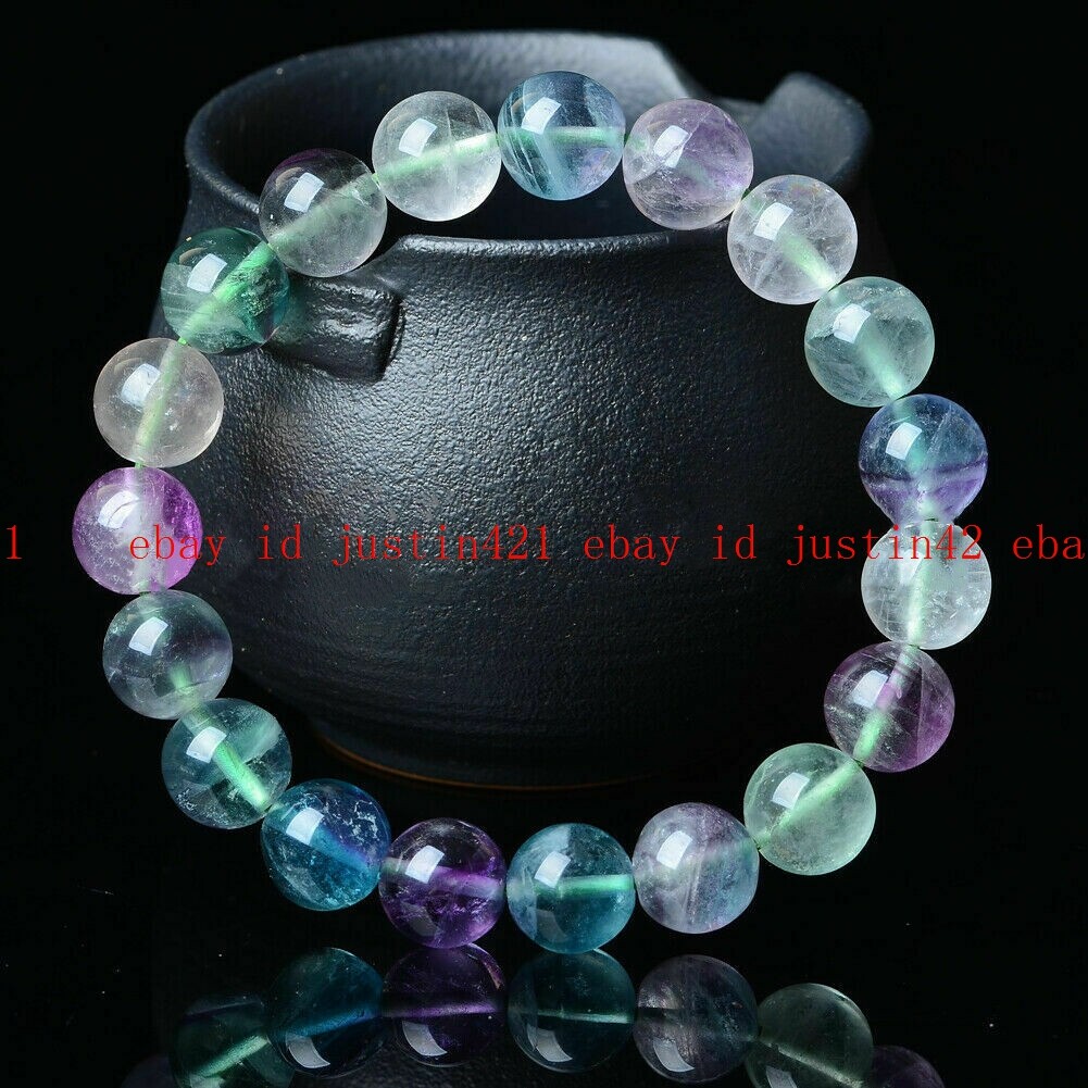 100% Natural Multicolor Fluorite Quartzite Crystal Gemstone Beads Bracelet 7.5″