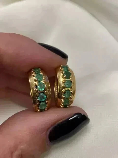 Simulated Green 3Ct Round Cut Emerald Hoop Earrings 14K Yellow Gold Plated