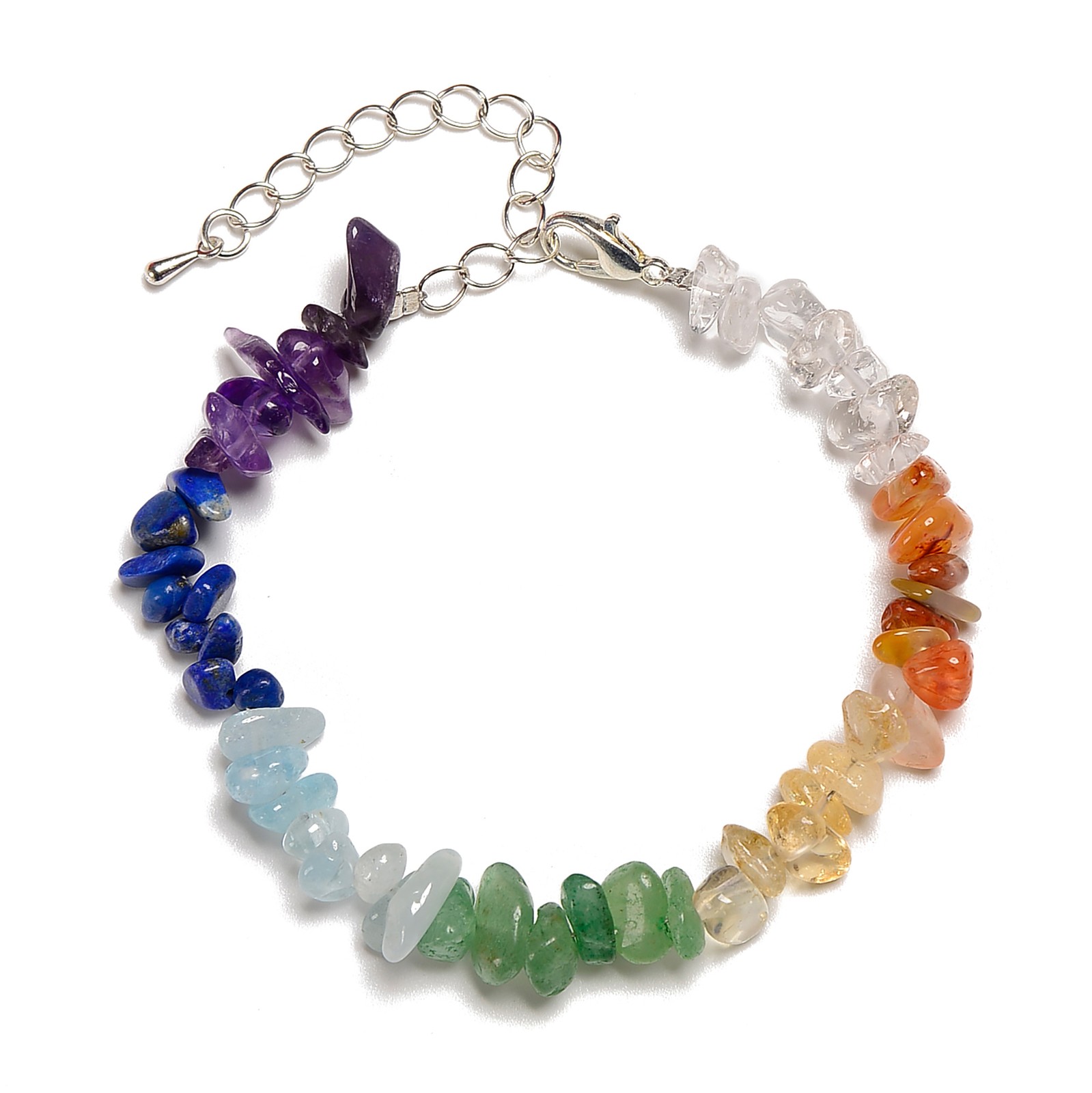 Chakra Rainbow Gemstone Chips Beaded Bracelet 5-8mm 7″-8.5” Length Adjustable