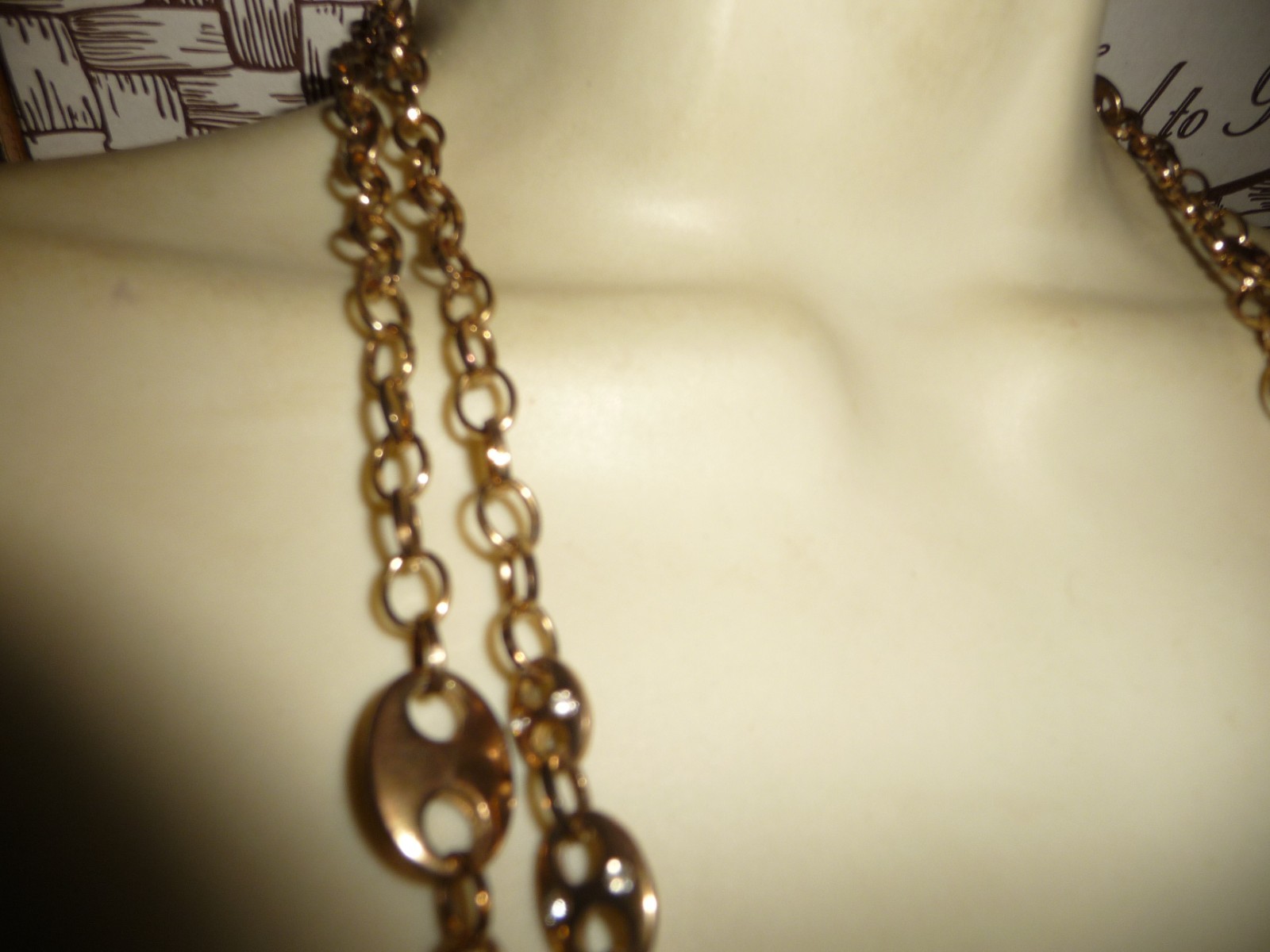 LAYERED 2 STRANDS GOLD TONE CHAIN W DESIGNLINK W RHINESTONES NECKLACE #26/19