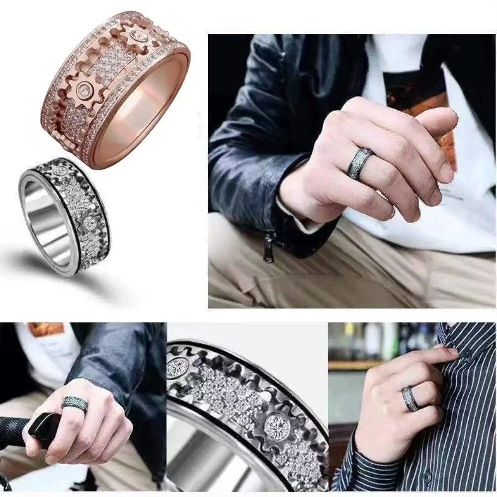 Gear Spinner Ring Mechanical Design for Men Women Anxiety Relief Band Style