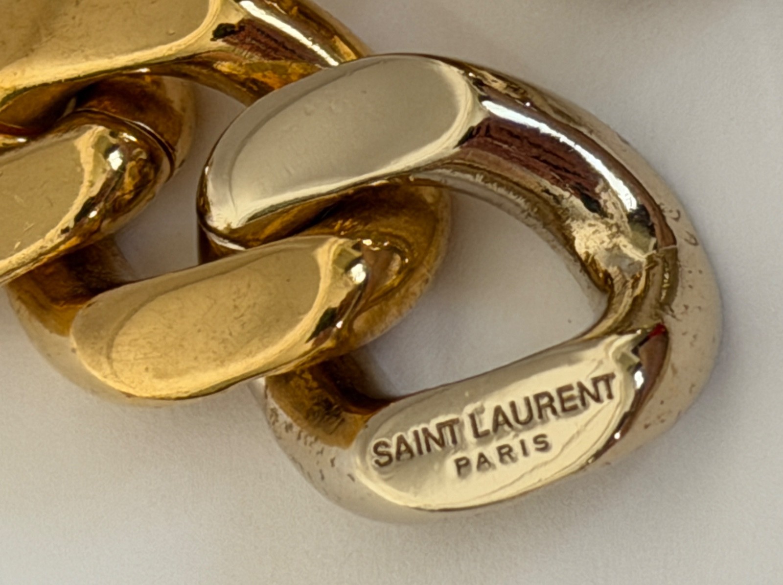 NIB Saint Laurent YSL Triple Curb Chain Link Antique Gold Drop Earrings $795