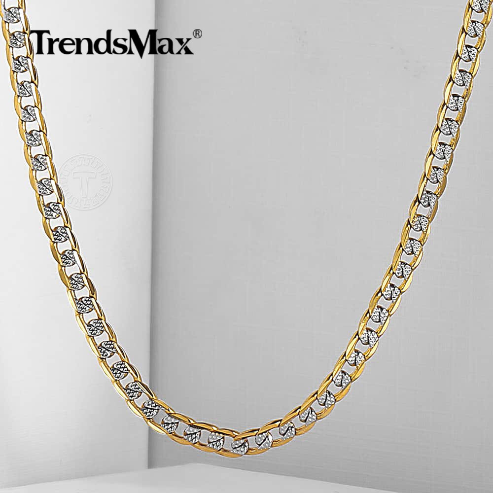 4MM Diamond-Cut Curb Cuban Necklace Bracelet Set Gold Filled Jewelry WOMEN MEN