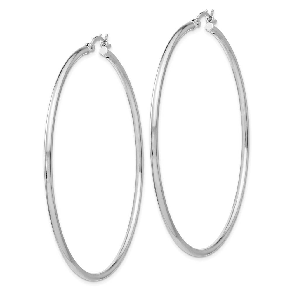 2mm Polished Sterling Silver Round Hoop Earrings, 60mm (2 3/8 in)