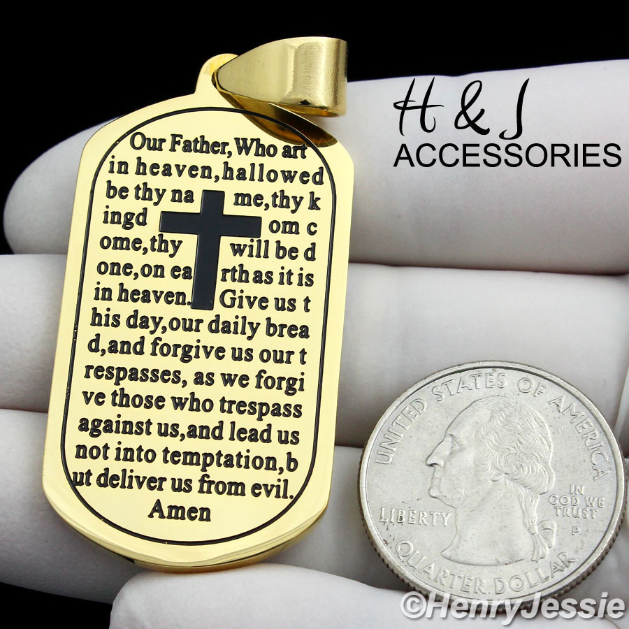 20″-30″MEN Stainless Steel Gold Plated Beads Chain Bible Verse DogTag Pendant*94