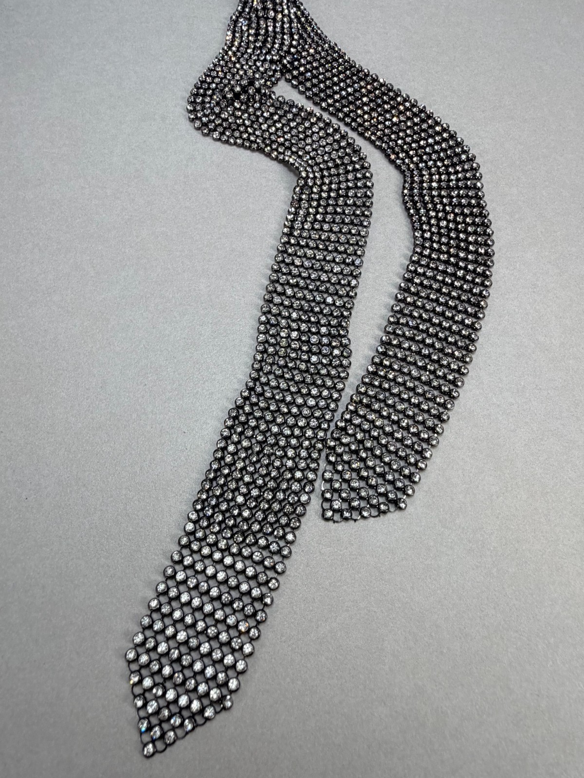 ZARA NWOT Silver Crystal Rhinestone Necktie Statement Necklace Runway Glam