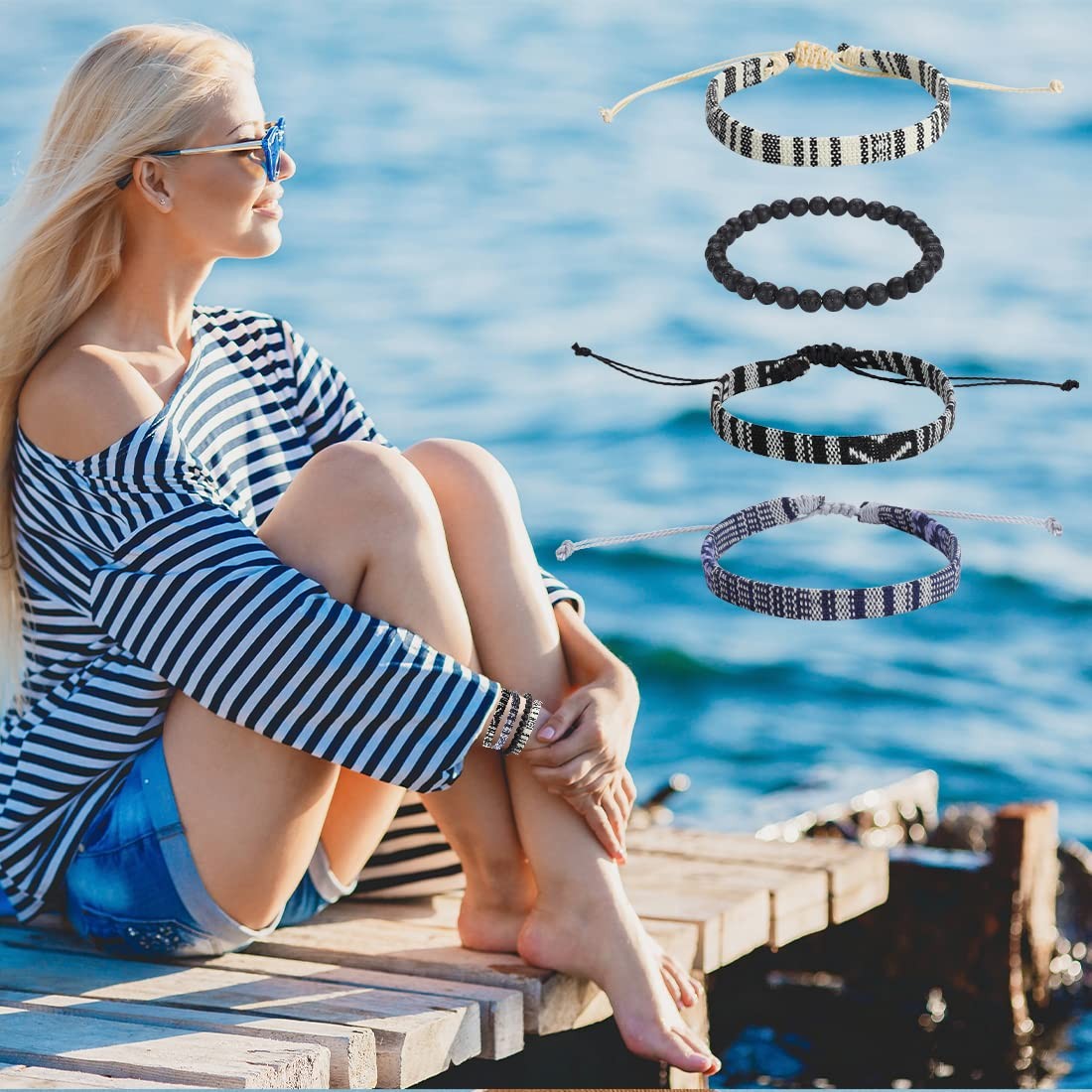 4pcs Beach Bracelet Set for Men and Women, Surfer Men Bracelet, Braided Boho