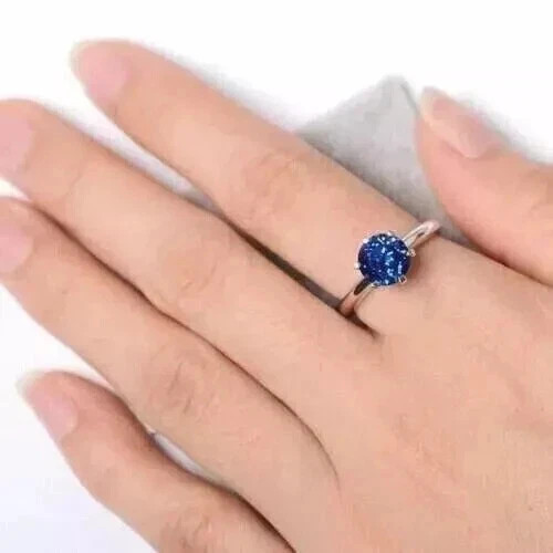 Simulated Sapphire 2Ct Round Cut Wedding Solitaire Ring 14k White Gold Plated
