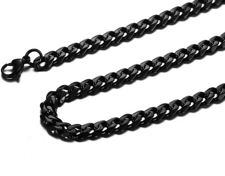 18″-36″ 5mm Black Stainless Steel Fashion Men’s Curb Link Necklace Chain