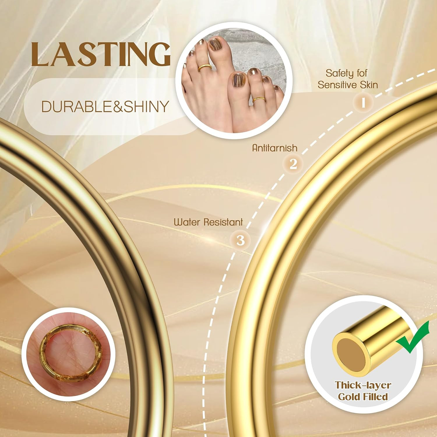 14K Gold Plated Toe Rings Adjustable Open Toe Rings Cubic Zirconia Band Toe Ring