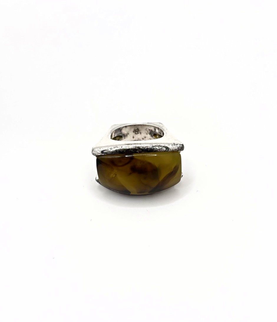 Silver Statement Band Ring w/ Brown Oval Crystal, Size 8