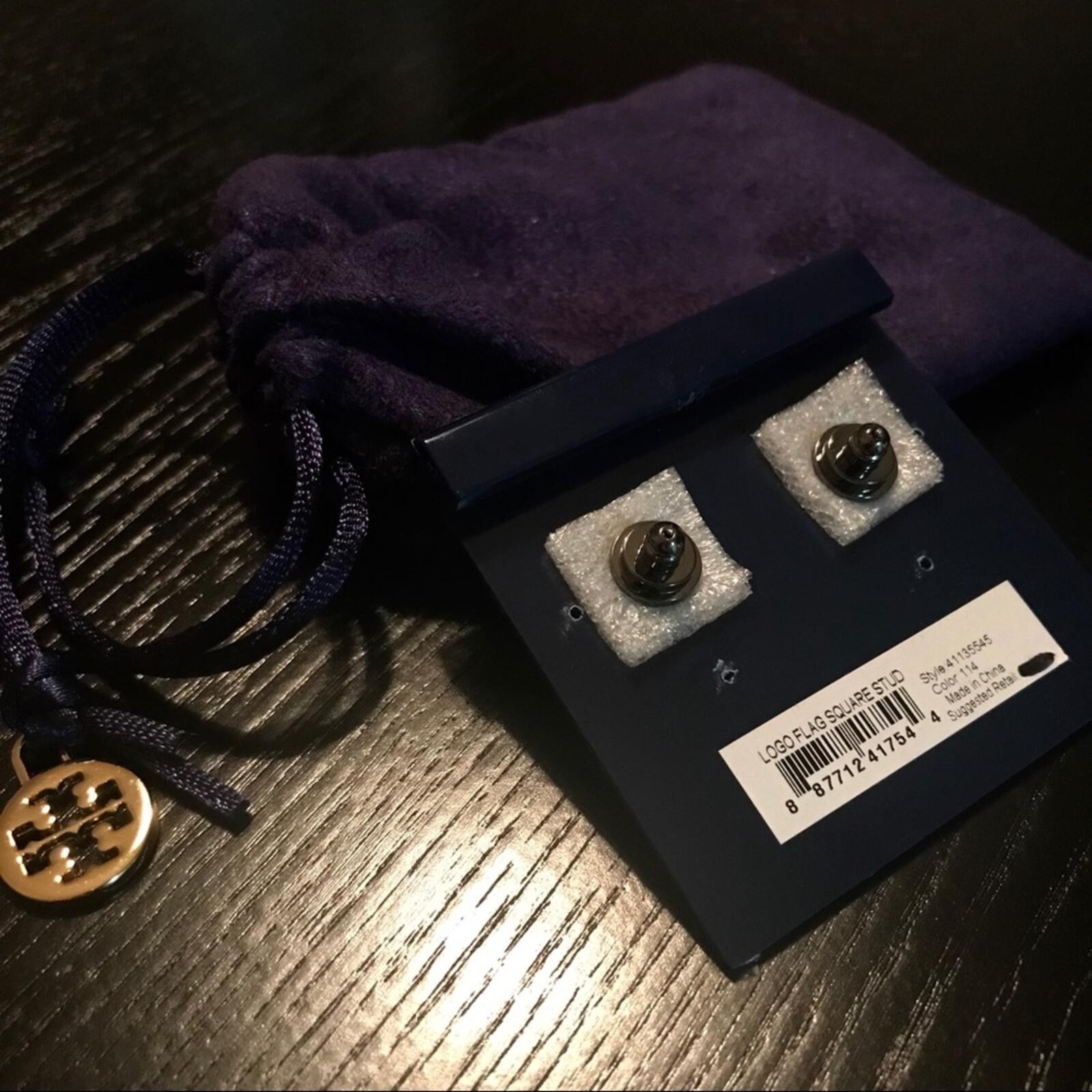 TORY BURCH Logo Flag Square Stud Earrings