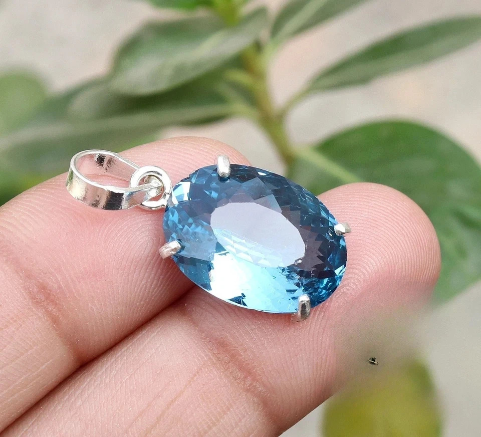 Certified 16.20 Ct Natural Aquamarine Oval Cut 925 Silver Pendant Gemstone