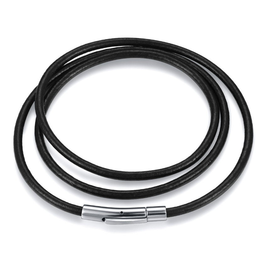 Unisex 3mm Black Rope Leather Cord Chain Necklace Stainless Steel Clasp 16-28″