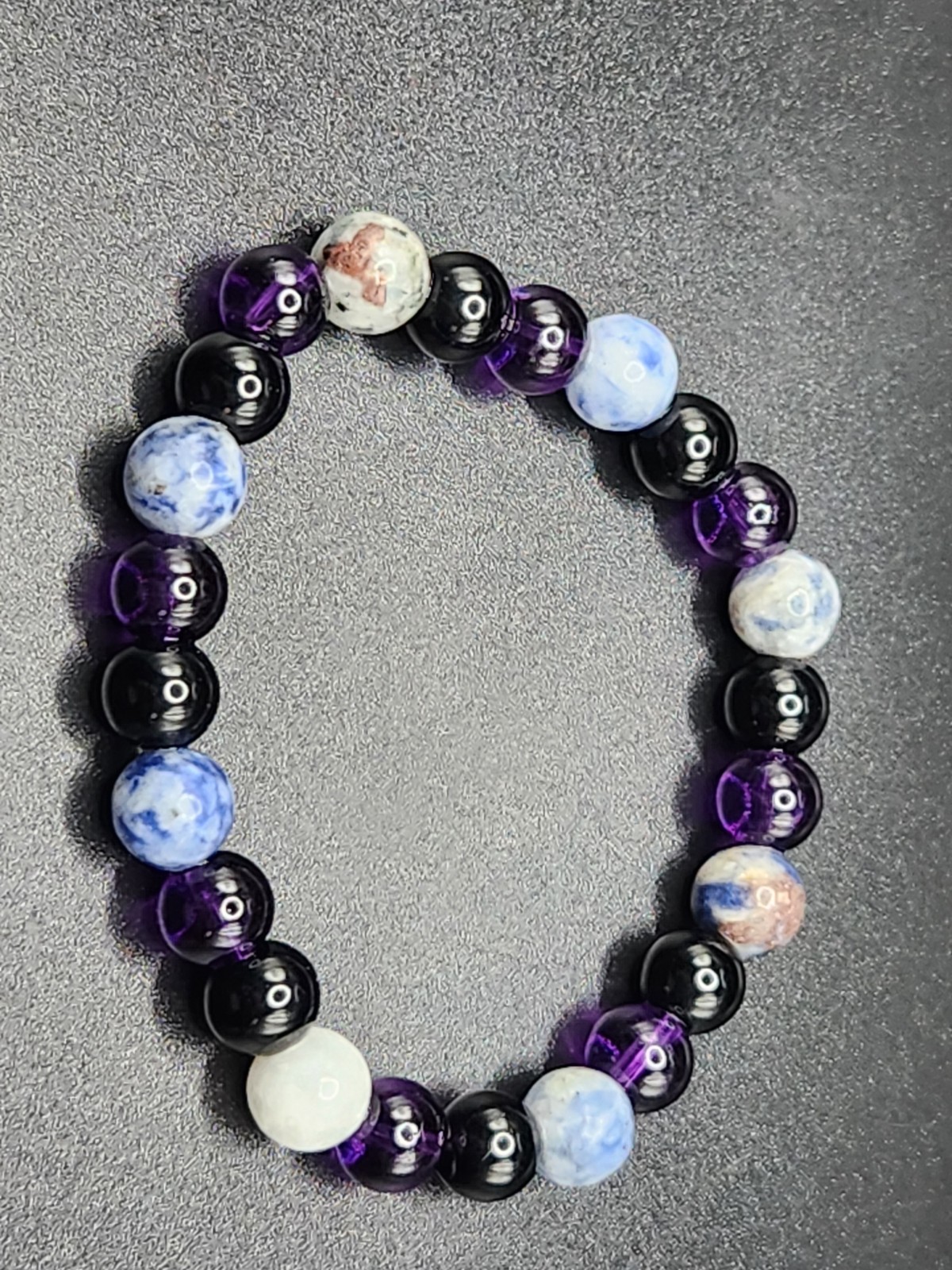 #0345 – Purple Amethyst & Blue Sodalite Style Beaded Stretch Bracelet Elastic…